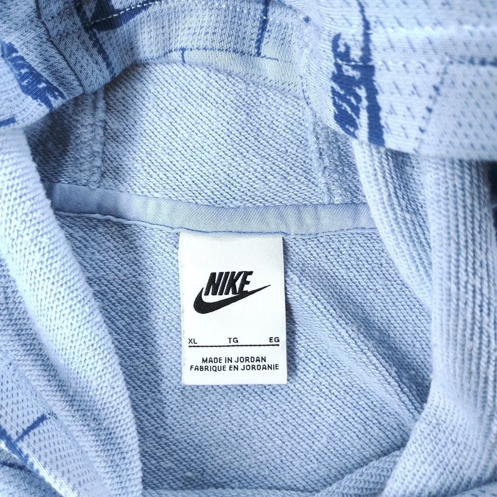 Nike Sportswear Hoodie Kids XL Blue All Over Logo Graphic Pullover FN8741-440